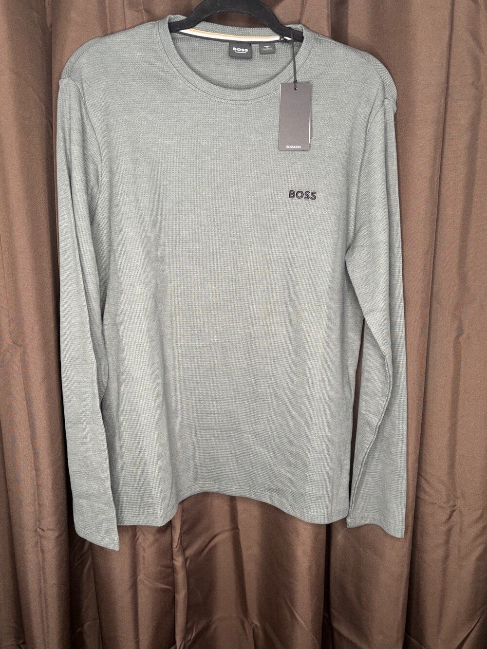 BOSS Hugo Boss Homewear Waffle Knit Long Sleeve Lounge Shirt Mens S Gray NWT